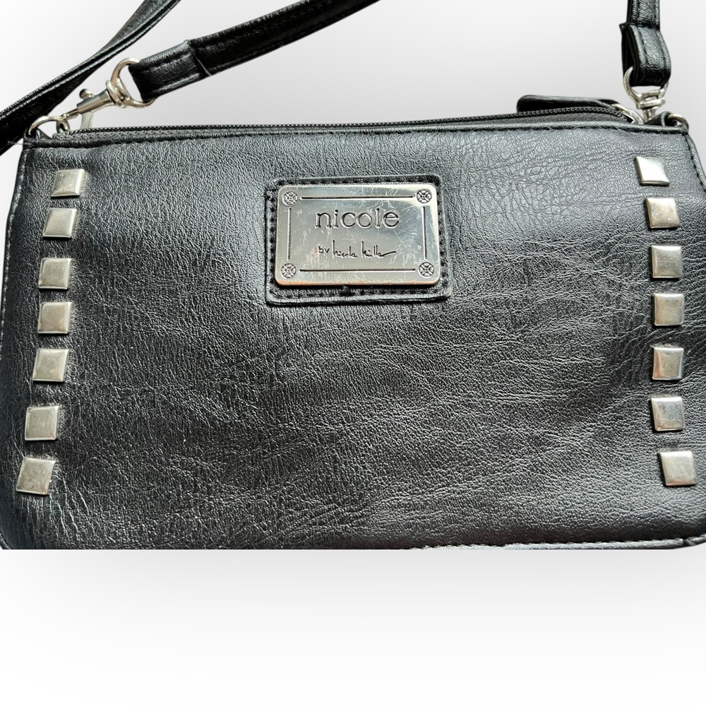Nicole Miller Black and Silver Crossbody Bag with Stud Detailing‎ - Picture 2 of 5